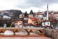 Sehir Kayhasi or Seher Cehaya stone bridge built during the Ottoman period over Miljacka River in Sarajevo, Bosnia and Herzegovina Royalty Free Stock Photo