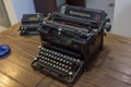 View of old retro Remington typewriter, on top of wooden table