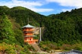Seianto-ji Temple Pagoda against the backdrop of the Nachi Falls Royalty Free Stock Photo