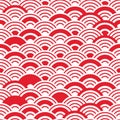 Seigaiha literally means blue wave of the sea. seamless pattern abstract scales simple Nature background japanese circle red white