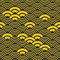 Seigaiha Literally Means Wave Of The Sea. Seamless Pattern Abstract Scales Simple Nature Background Japanese Circle Black Yellow C