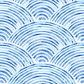 Seigaiha wave watercolor seamless pattern. Japanese motifs drawn by brush on paper. Print for textiles with a nautical theme.