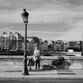 The seine bridge, black and white view of the city of Paris and the river seine, Paris, France