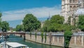 Seine with Double Bridge and Notre Dame de Paris timelapse. One of the most famous symbols of Paris Royalty Free Stock Photo