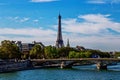 Seine and Eiffel Tower from Alexander the III third bridge, Paris Royalty Free Stock Photo