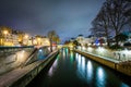 The Seine at night, in Paris, France. Royalty Free Stock Photo