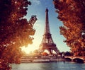 Seine in Paris with Eiffel tower in autumn time Royalty Free Stock Photo