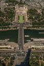 Seine River with boats, Trocadero and Eiffel Tower shadow under blue sky in Paris. Royalty Free Stock Photo