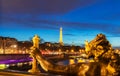 The Seine river and Eiffel Tower seen pont Alexandre III. Royalty Free Stock Photo