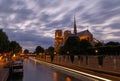 Seine river and Notre-Dame de Paris Cathedral at night Royalty Free Stock Photo