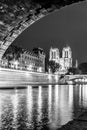 Seine river and Notre Dame de Paris at night Royalty Free Stock Photo