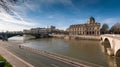 Seine river with pont notre dame and pont au change in Paris