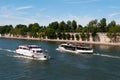 Seine river with tourists ship in Paris Royalty Free Stock Photo