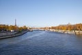 Seine river view with Eiffel tower and Alexander III bridge wide angle view, autumn day in Paris Royalty Free Stock Photo