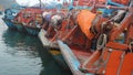 Seiners at the pier lined up side to side