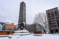 Seion Monument - a stone obelisk in Odori Park, Sapporo in Snow