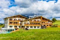 Seiser Alm, Italy - 29 June 2018: Hotel restaurant on slopes of Seiser Alm, Alpe Di Siusi in Italy Royalty Free Stock Photo