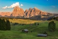 Seiser Alm with Langkofel Group in afternoon light, South Tyrol,