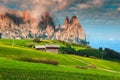 Seiser Alm resort and Mount Sciliar in background, Dolomites, Italy Royalty Free Stock Photo