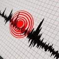 Seismogram showing a significant earthquake event highlighted by a red concentric circle. Generative AI Royalty Free Stock Photo