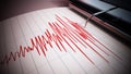 Seismograph data of a large earthquake. Seismic waves on the report page. 3D illustration