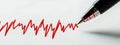 A seismograph pen records vibrations on paper, capturing data about the earthquake. The graph displays sharp amplitude
