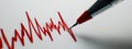 A seismograph pen records vibrations on paper, capturing data about the earthquake. The graph displays sharp amplitude