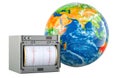 Seismograph, seismometer with Earth Globe. 3D rendering Royalty Free Stock Photo