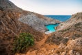 Seitan limania or Agiou Stefanou, the heavenly beach with turquoise water. Chania, Akrotiri, Crete. Royalty Free Stock Photo