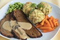 Seitan steak slices and bread dumplings