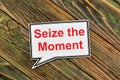 Seize the moment. Text inscription in the banner plate.