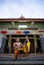 Sejomulyo, Pati, October 3, 2020: Two very graceful traditional Javanese dancers, are in the saddha dhipa temple.