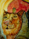 Sekhmet the lioness with bright colors.