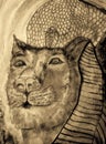 Sekhmet the lioness in sepia tones.