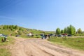 Sekiotovo, Ryazan, Russia - may 9, 2016: Autocross Russian Cup Championship stage, Spectators watch, drivers ride cars on the road