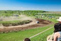 Sekiotovo, Ryazan, Russia - may 9, 2016: Autocross Russian Cup Championship stage, Spectators watch, drivers ride cars on the road