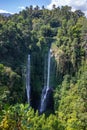 Sekumpul waterfall, in the middle of the jungle, cascading into a deep green gorge. Trees, tropical plantsBali, Indonesia. Royalty Free Stock Photo