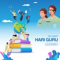 Selamat Hari Guru. translation: Happy Teacher`s Day. Indonesian Holiday Teacher`s Day Illustration. Suitable for greeting card,