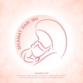 Selamat Hari Ibu or Happy Indonesia Mothers Day background with line art of mother with baby