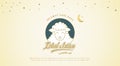 Selamat Idul Adha.Translation: Happy Eid Al Adha Mubarak. Eid al-Adha Greeting with man praying and sheep for qurban. Vector