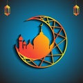 Ramadan theme vector background, with mosque and moon design