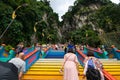 Selangor, Malaysia - December 8, 2018: View of travelers clime up to the top of Batu Caves Royalty Free Stock Photo