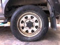 Selangor, Malaysia: January 10, 2022- Flat tyre on road because of nail pounding