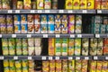 SELANGOR, MALAYSIA - 12 JUNE, 2017: Variety of fruit in can display on rack in hypermart at Puncak Alam, Malaysia