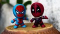 Two McDonald's toy Spiderman use his webs to fight Deadpool Royalty Free Stock Photo