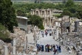 The ruins of the ancient antique city of Ephesus the library building of Celsus, the amphitheater temples and columns. Candidate f Royalty Free Stock Photo