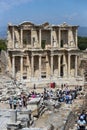 The ruins of the ancient antique city of Ephesus the library building of Celsus, the amphitheater temples and columns. Candidate f Royalty Free Stock Photo