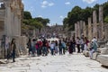 The ruins of the ancient antique city of Ephesus the library building of Celsus, the amphitheater temples and columns. Candidate f Royalty Free Stock Photo