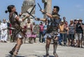 Action from the Roman re-enactment show on Harbour Street at Ephesus at Selcuk in Turkiye.