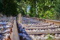 Seldom used, weathered railway line that is gradually overgrown by plants